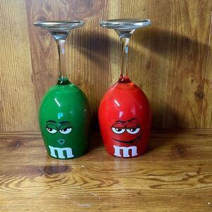 M&M Red Green Stemmed Wine Glasses